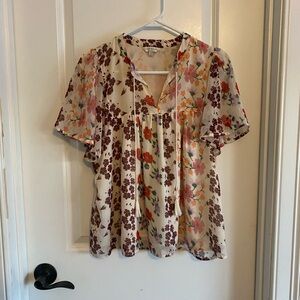 Lucky Brand Floral Flowy Blouse with Tassles